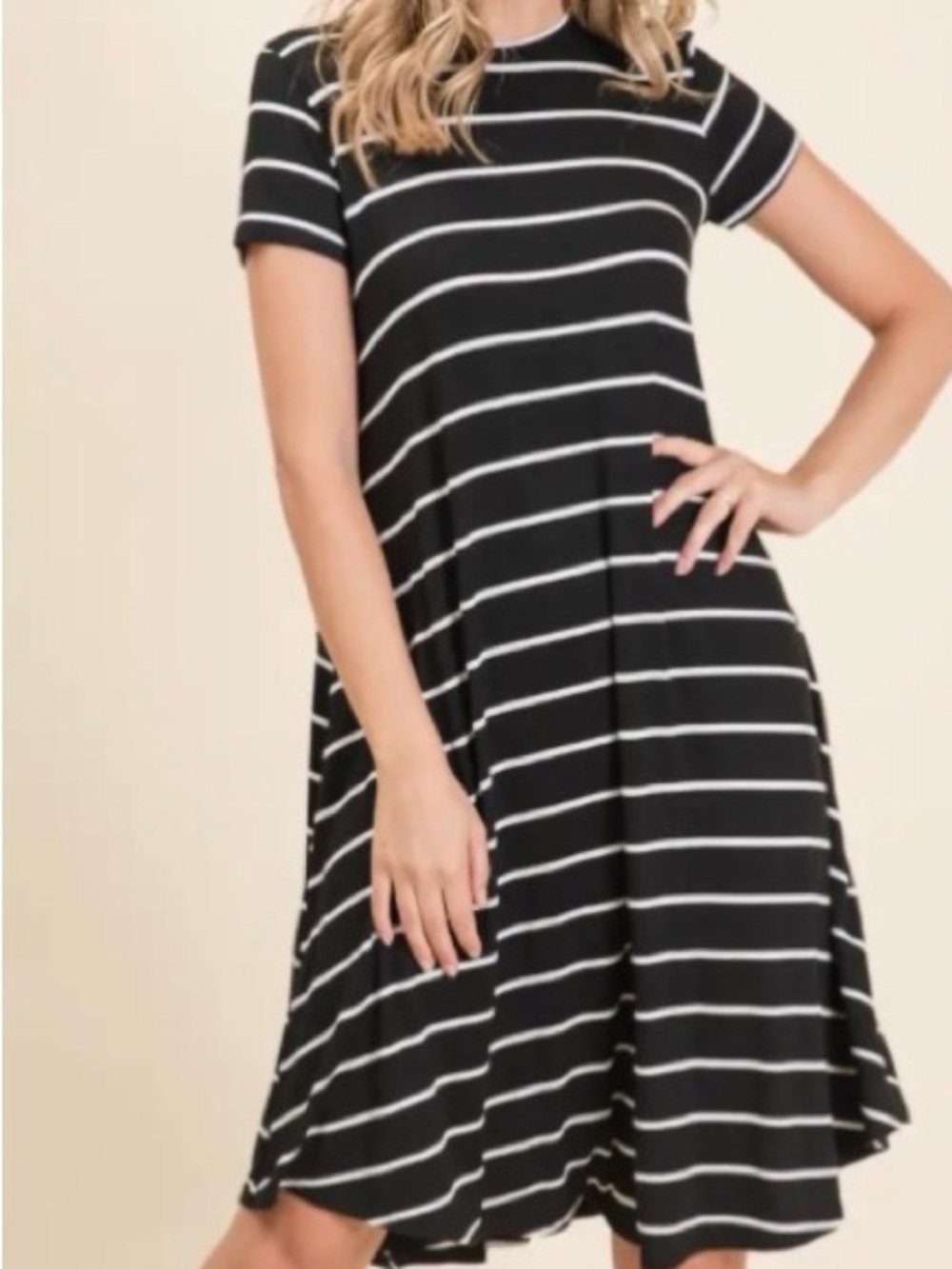 Black & White Striped Casual Tee Dress